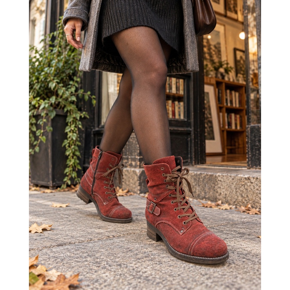 Taos Crave Distressed Red Suede Leather Lace Up Boots EU 41 US 10-10.5
